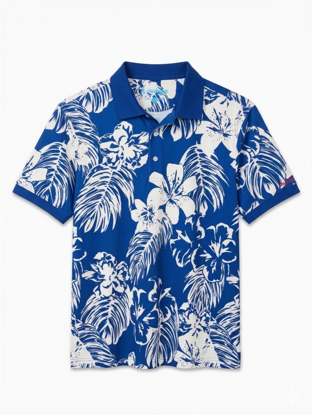 Chubbies Men’s Performance Golf Polo - Navy & White Tropical Floral Polo Size M